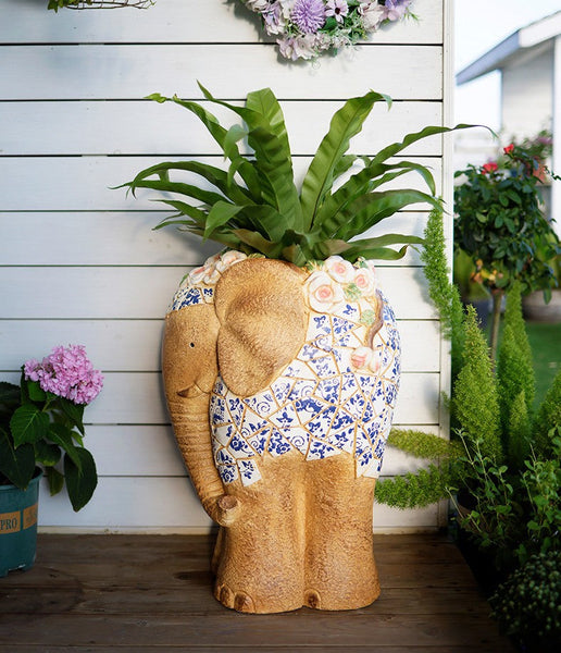 Modern Outdoor Garden Flower Pots, Oversized Garden Flower Pot, Extra Large Elephant Garden Flowerpots, Animal Statue for Garden Ornaments, Large Resin Statue for Garden-Art Painting Canvas