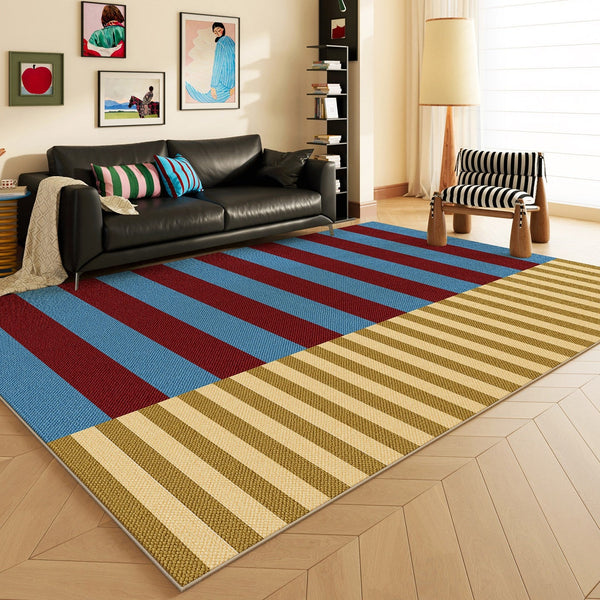 Modern Living Room Rug Ideas, Blue Mid Century Modern Rugs, Colorful Modern Rugs for Dining Room, Geometric Contemporary Area Rugs-Art Painting Canvas