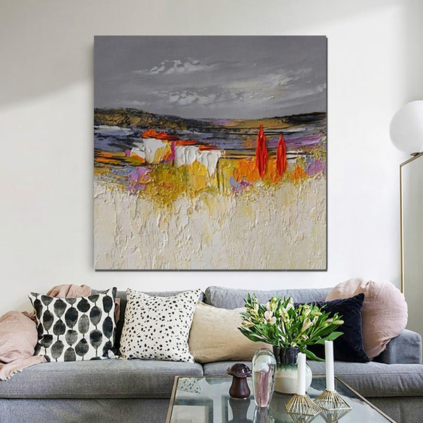 Large Landscape Painting for Bedroom, Abstract Landscape Painting, Heavy Texture Painting, Living Room Wall Art Ideas, Palette Knife Artwork-Art Painting Canvas