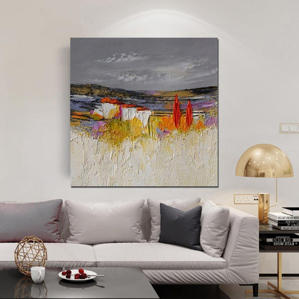 Large Landscape Painting for Bedroom, Abstract Landscape Painting, Heavy Texture Painting, Living Room Wall Art Ideas, Palette Knife Artwork-Art Painting Canvas