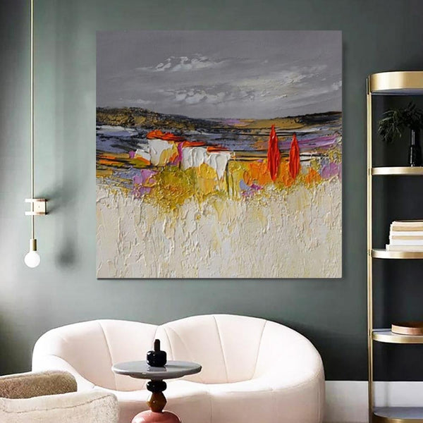 Large Landscape Painting for Bedroom, Abstract Landscape Painting, Heavy Texture Painting, Living Room Wall Art Ideas, Palette Knife Artwork-Art Painting Canvas