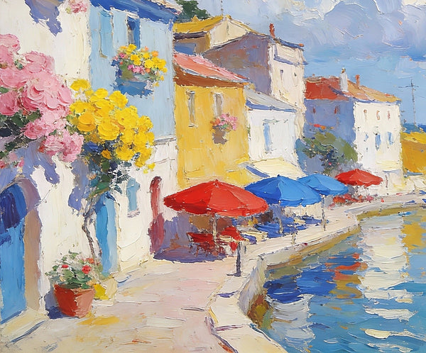 The Quiet Seaside Town, Small Oil Paintings on Canvas, Palette Knife Artwork, Landscape Small Paintings, Small Wall Paintings, Original Oil Paintings-Art Painting Canvas