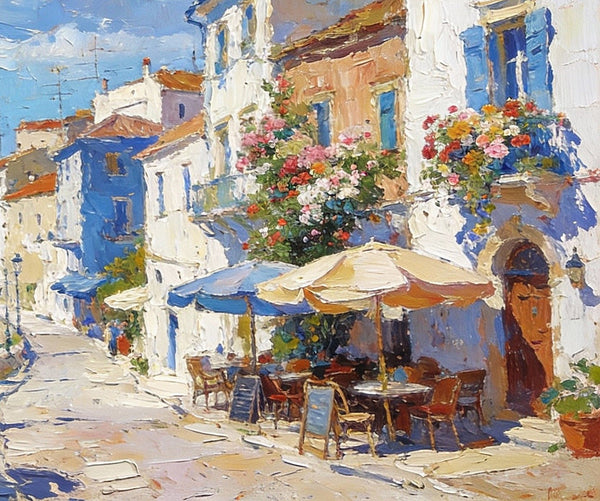 Serene Town by the Sea, A Colorful Coastal Landscape, Hand Painted Canvas Art, On Canvas Small Paintings, Small Landscape Paintings, Landscape Wall Art Paintings, Original Oil Paintings-Art Painting Canvas
