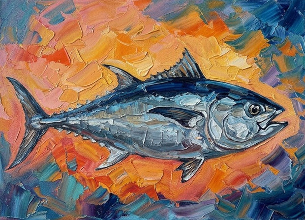 Small Art on Canvas, Salmon Fish Painting, Original Acrylic Paintings, Ready to Hang Artwork, Heavy Texture Painting, Impasto Artwork, Hand Painted Canvas Art-Art Painting Canvas