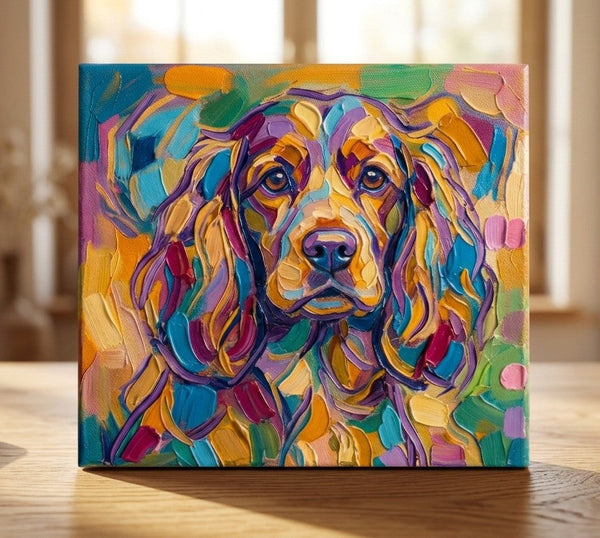 Cocker Spaniel Dog Portrait, Colorful Abstract Pet Portrait Painting, Hand Painted Canvas Art, Impasto Artwork, Small Art on Canvas, Original Acrylic Paintings, Heavy Texture Painting-Art Painting Canvas