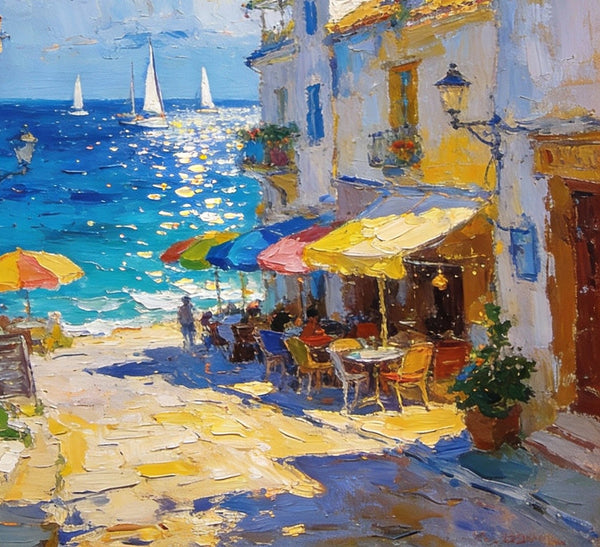 Small Paintings On Canvas, Vibrant Coastal Village, Colorful Houses by the Sea, Hand Painted Canvas Art, Landscape Oil Paintings, Original Artwork Small Paintings on Wall-Art Painting Canvas