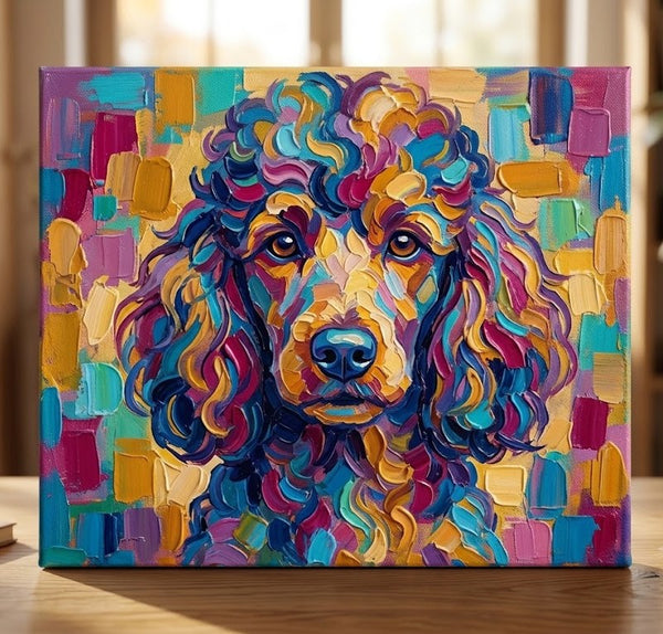Colorful Abstract Pet Portrait Painting, Poodle Dog Portrait, Hand Painted Canvas Art, Impasto Artwork, Small Art on Canvas, Original Acrylic Paintings, Heavy Texture Painting-Art Painting Canvas