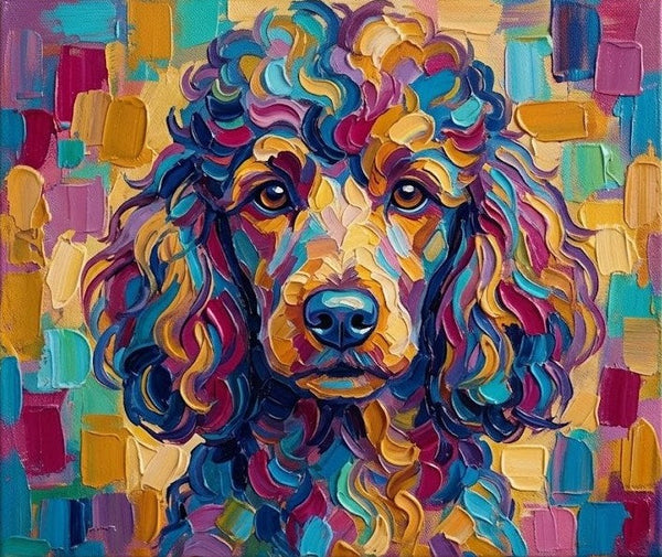 Colorful Abstract Pet Portrait Painting, Poodle Dog Portrait, Hand Painted Canvas Art, Impasto Artwork, Small Art on Canvas, Original Acrylic Paintings, Heavy Texture Painting-Art Painting Canvas