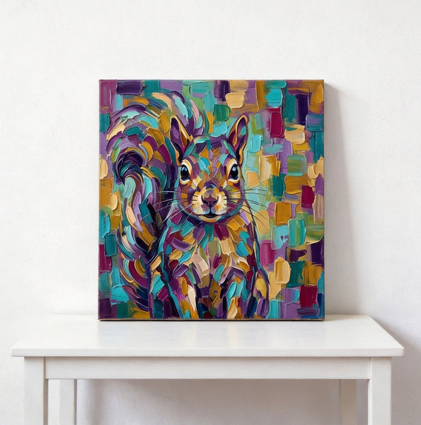 Hand Painted Canvas Art, Abstract Squirrel Painting, Impasto Artwork, Abstract Animal Painting, Original Acrylic Paintings, Heavy Texture Painting, Small Art on Canvas