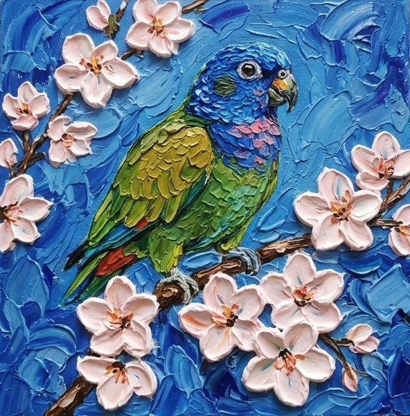 Parrot Bird Painting, Small Art on Canvas, Heavy Texture Painting, Ready to Hang Painting, Impasto Artwork, Original Acrylic Paintings, Hand Painted Canvas Art-Art Painting Canvas