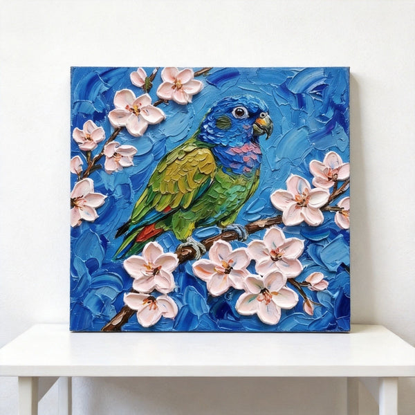 Parrot Bird Painting, Small Art on Canvas, Heavy Texture Painting, Ready to Hang Painting, Impasto Artwork, Original Acrylic Paintings, Hand Painted Canvas Art-Art Painting Canvas