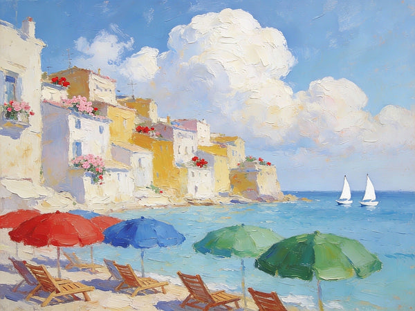Original Oil Paintings, An Exclusive Summer by the Mediterranean, Palette Knife Artwork, Landscape Canvas Paintings, Small Oil Paintings on Canvas, Hand Painted Canvas Art-Art Painting Canvas