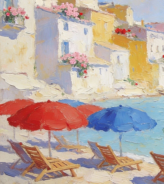 Original Oil Paintings, An Exclusive Summer by the Mediterranean, Palette Knife Artwork, Landscape Canvas Paintings, Small Oil Paintings on Canvas, Hand Painted Canvas Art-Art Painting Canvas