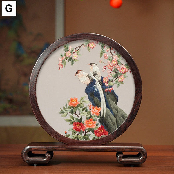 Traditional Chinese Suzhou Silk Embroidered Ornament, Premium Souvenir, Exclusive Business Presents, Creative Birthday Gift, Flower and Birds Embroidery Ornaments-Art Painting Canvas