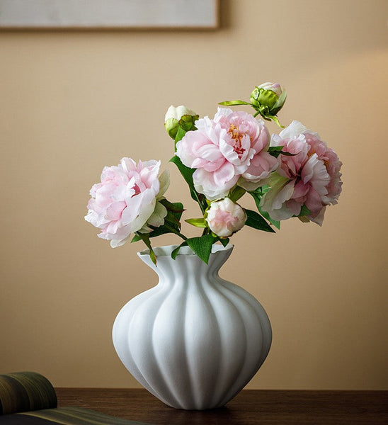 Handmade Water Holding Flower Vases, Modern Black Flower Vase Centerpiece on Table, Porcelain Flower Vases, Ceramic Bouquet Vases-Art Painting Canvas