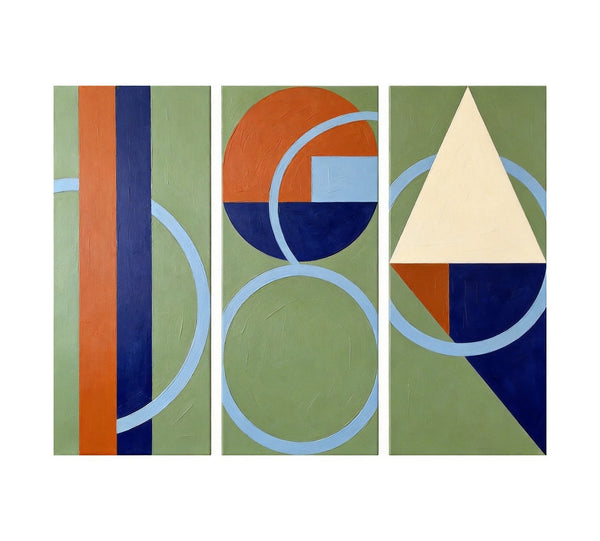 Oversized Group Paintings, Geometric Abstract Paintings, Multi Panel Canvas Art, Modern Paintings for Mid Century Living Room-Art Painting Canvas
