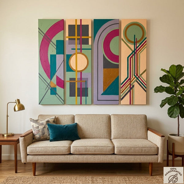 Hand Painted Canvas Art, Modern Contemporary Paintings, Multi Panel Wall Art Paintings, Geometric Abstract Artwork-Art Painting Canvas