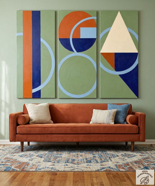Oversized Group Paintings, Geometric Abstract Paintings, Multi Panel Canvas Art, Modern Paintings for Mid Century Living Room-Art Painting Canvas
