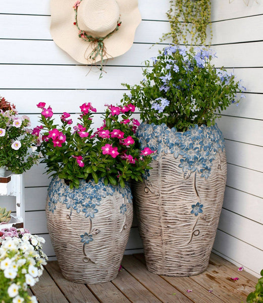 Extra Large Garden Flower Planters, Oversized Garden Flower Pot, Garden Ornaments, Large Resin Gardern Flower Planter, Modern Outdoor Garden Flower Pots-Art Painting Canvas