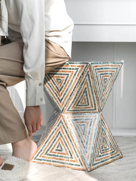 Contemporary Small Sofa Side Table, Shell Small Side Table, Unique Small End Table, Portable Casual Side Table, Creative Coffee Table-Art Painting Canvas