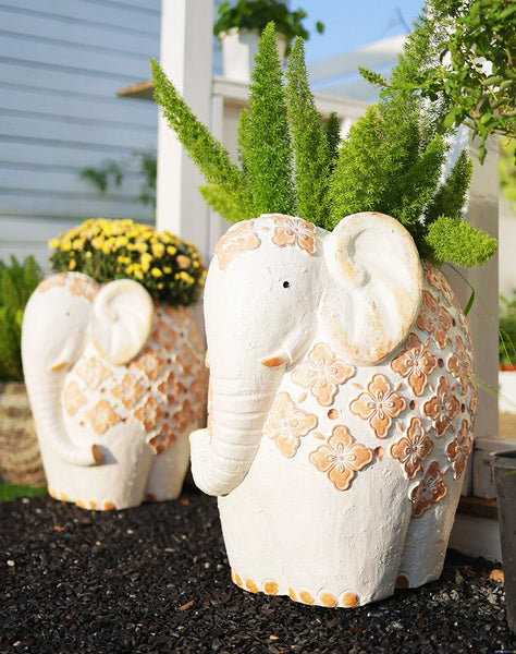 Oversized Modern Garden Flower Pot, Extra Large Elephant Garden Flowerpots, Animal Statue for Garden Ornaments, Resin Statue for Garden, Villa Outdoor Garden Flower Pots-Art Painting Canvas