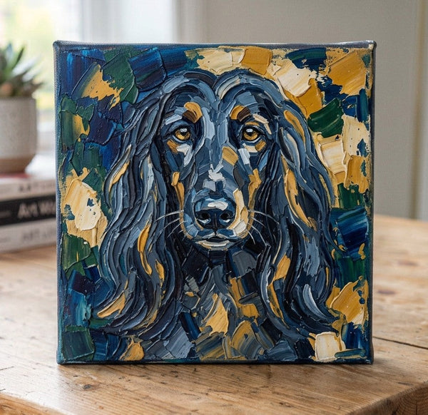 Hand Painted Canvas Art, Abstract Pet Portrait Painting, Impasto Artwork, Afghan Hound Dog Portrait, Heavy Texture Painting, Small Acrylic Paintings, Original Small Paintings