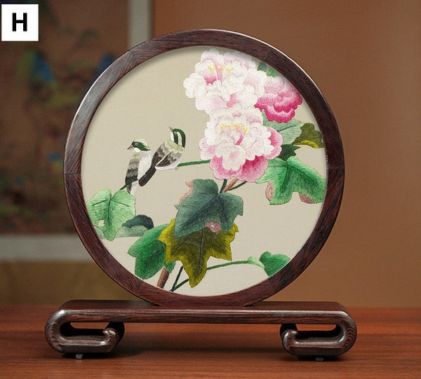 Creative Birthday Gift, Flower and Birds Embroidery Ornaments, Traditional Chinese Suzhou Silk Embroidered Ornament, Premium Souvenir, Exclusive Business Presents-Art Painting Canvas