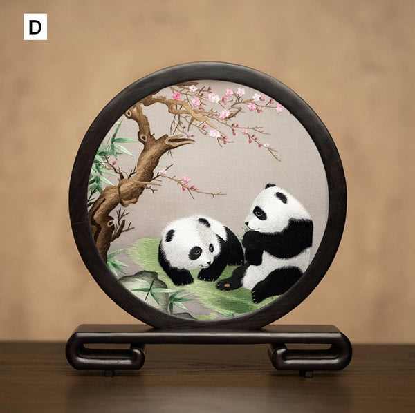 Exclusive Business Present Panda Embroidered Decor, Traditional Chinese Suzhou Embroidery Ornament, Premium Souvenir, Unique Birthday Gift-Art Painting Canvas