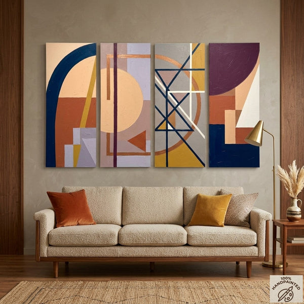 Original Contemporary Paintings, Hand Painted Canvas Art, Multi Panel Wall Art Paintings, Geometric Abstract Artwork-Art Painting Canvas