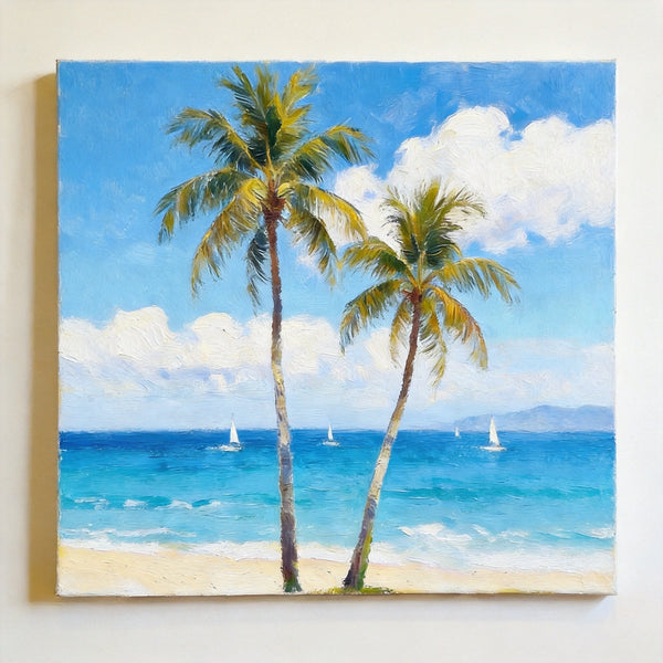 Impressions of a Sunny Seaside Day, Hand Painted Canvas Art, Original Seascape Paintings, Original Oil Paintings, Buy Small Artwork Online, Small Canvas Wall Art Paintings-Art Painting Canvas