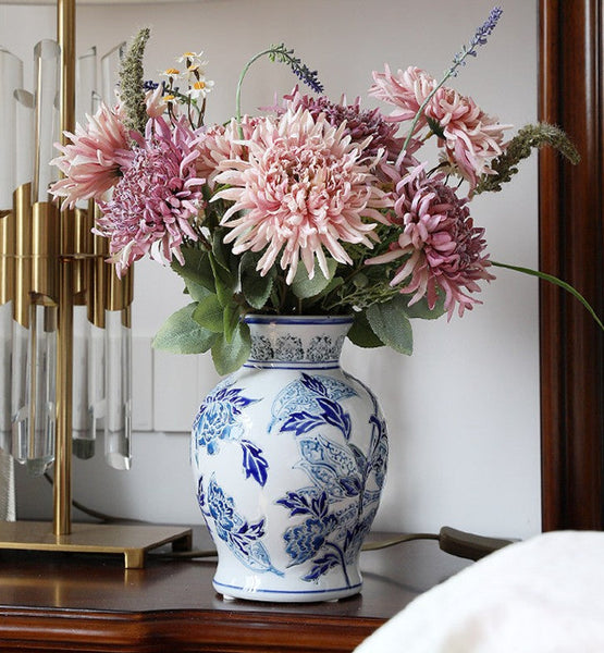 Porcelain Flower Vases, Centerpiece Ceramic Bouquet Vases, Handmade Flower Vase, Vintage Flower Vases on Dining Table-Art Painting Canvas