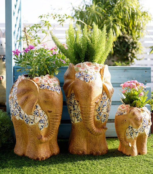Modern Outdoor Garden Flower Pots, Oversized Garden Flower Pot, Extra Large Elephant Garden Flowerpots, Animal Statue for Garden Ornaments, Large Resin Statue for Garden-Art Painting Canvas