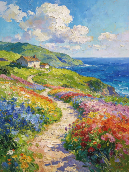 Serene Floral Path, A Luminous Landscape, Original Artwork Small Paintings, Hand Painted Canvas Art, Heavy Texture Wall Art Paintings, On Canvas Small Paintings-Art Painting Canvas