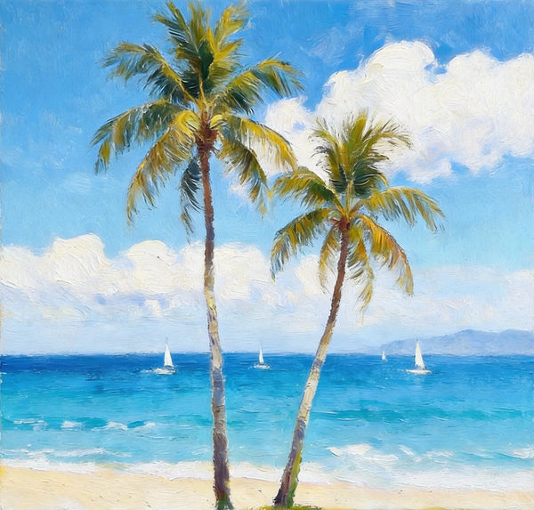 Impressions of a Sunny Seaside Day, Hand Painted Canvas Art, Original Seascape Paintings, Original Oil Paintings, Buy Small Artwork Online, Small Canvas Wall Art Paintings-Art Painting Canvas