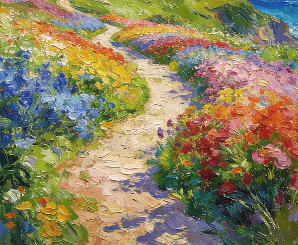 Serene Floral Path, A Luminous Landscape, Original Artwork Small Paintings, Hand Painted Canvas Art, Heavy Texture Wall Art Paintings, On Canvas Small Paintings-Art Painting Canvas