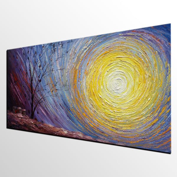 Tree Landscape Painting, Large Canvas Wall Art, Custom Modern Artwork, Heavy Texture Painting, Oil Painting-Art Painting Canvas