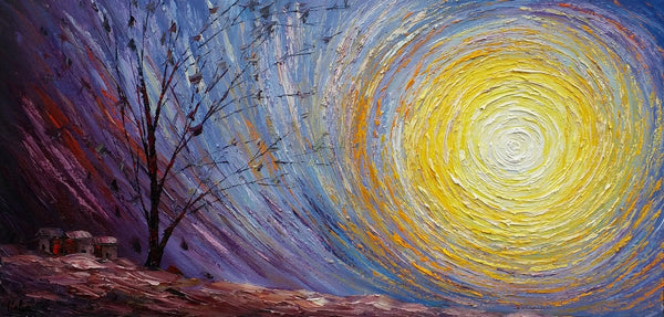 Tree Landscape Painting, Large Canvas Wall Art, Custom Modern Artwork, Heavy Texture Painting, Oil Painting-Art Painting Canvas