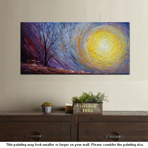 Tree Landscape Painting, Large Canvas Wall Art, Custom Modern Artwork, Heavy Texture Painting, Oil Painting-Art Painting Canvas