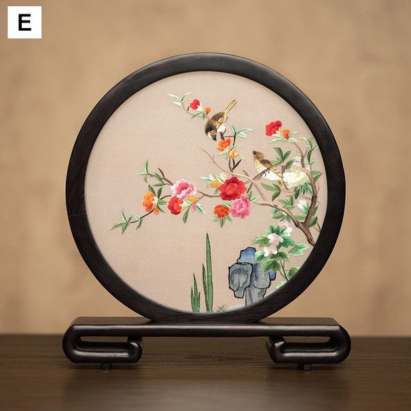 Exclusive Business Present, Flower and Bird Embroidered Decor, Unique Birthday Gift, Traditional Chinese Suzhou Embroidery Ornament, Premium Souvenir-Art Painting Canvas