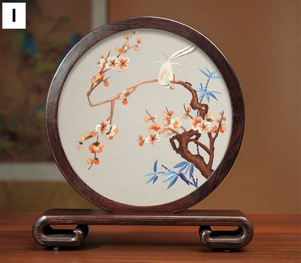 Creative Birthday Gift, Flower and Birds Embroidery Ornaments, Traditional Chinese Suzhou Silk Embroidered Ornament, Premium Souvenir, Exclusive Business Presents-Art Painting Canvas