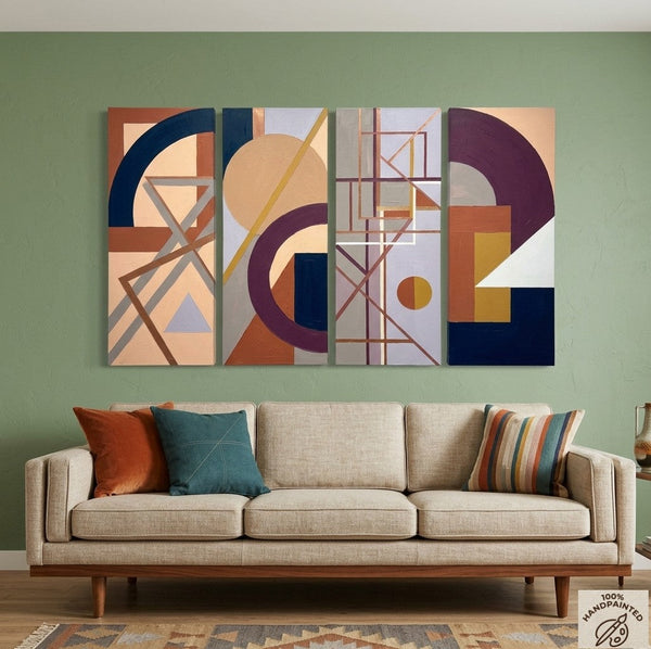 Large Contemporary Paintings, Hand Painted Canvas Art, Multi Panel Group Paintings, Original Geometric Abstract Art-Art Painting Canvas