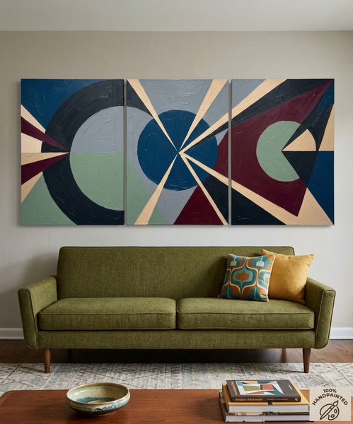 Original Abstract Art, Large Group Paintings for Living Room, Multi Panel Canvas Artwork, Geometric Modern Paintings-Art Painting Canvas