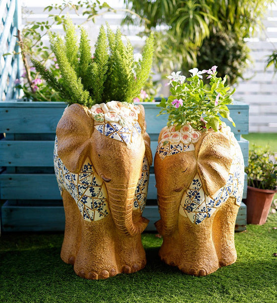 Modern Outdoor Garden Flower Pots, Oversized Garden Flower Pot, Extra Large Elephant Garden Flowerpots, Animal Statue for Garden Ornaments, Large Resin Statue for Garden-Art Painting Canvas