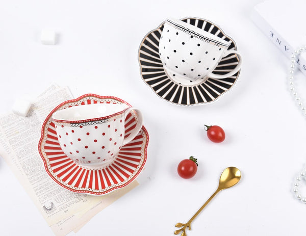Elegant Modern Ceramic Coffee Cups, Creative Porcelain Tea Cup Saucer Set, Unique Porcelain Cup and Saucer, Afternoon British Tea Cups-Art Painting Canvas