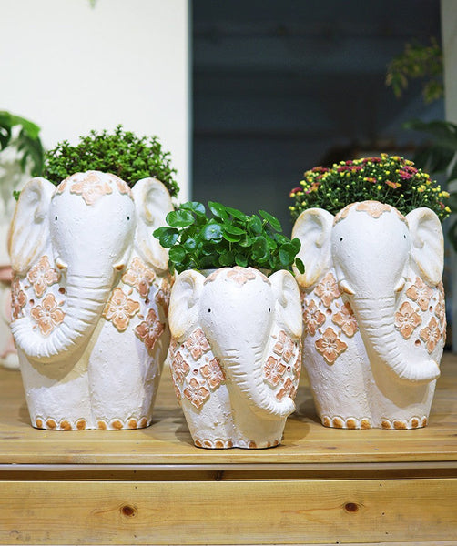 Animal Statue for Garden Ornaments, Oversized Modern Garden Flower Pot, Extra Large Elephant Garden Flowerpots, Resin Statue for Garden, Villa Outdoor Garden Flower Pots-Art Painting Canvas