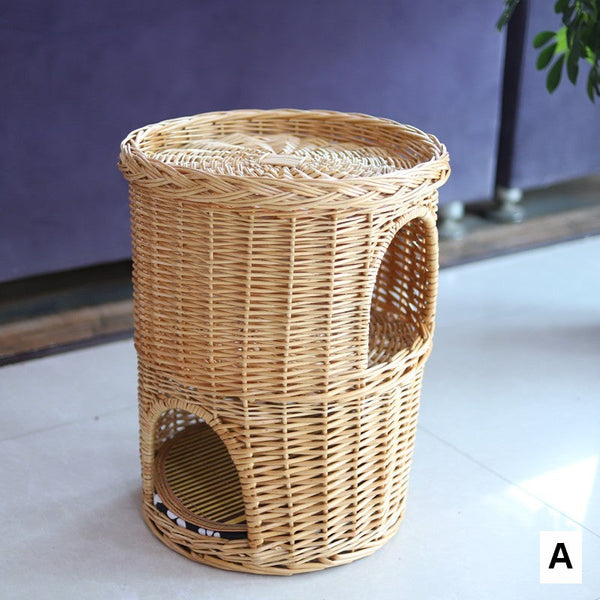Large Cat House Basket with Washable Cushion for Indoor Cats and Dogs, Triple-Layer Cat Bed