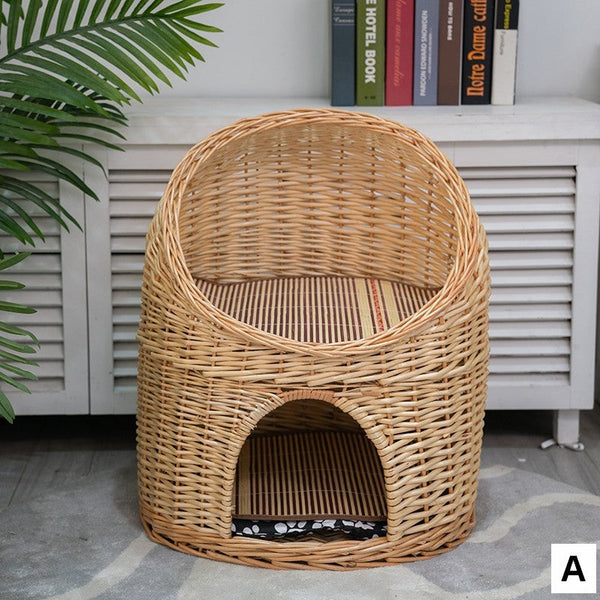 Double-Layer Cat Bed, Large Cat House Basket with Washable Cushion for Indoor Cats and Dogs