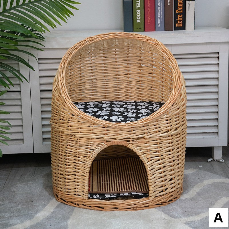 Double-Layer Cat Bed, Large Cat House Basket with Washable Cushion for Indoor Cats and Dogs-Art Painting Canvas