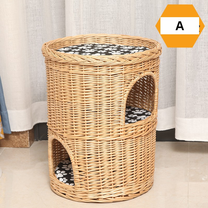 Large Cat House Basket with Washable Cushion for Indoor Cats and Dogs, Triple-Layer Cat Bed-Art Painting Canvas