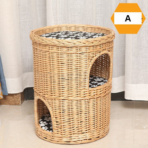 Large Cat House Basket with Washable Cushion for Indoor Cats and Dogs, Triple-Layer Cat Bed-Art Painting Canvas